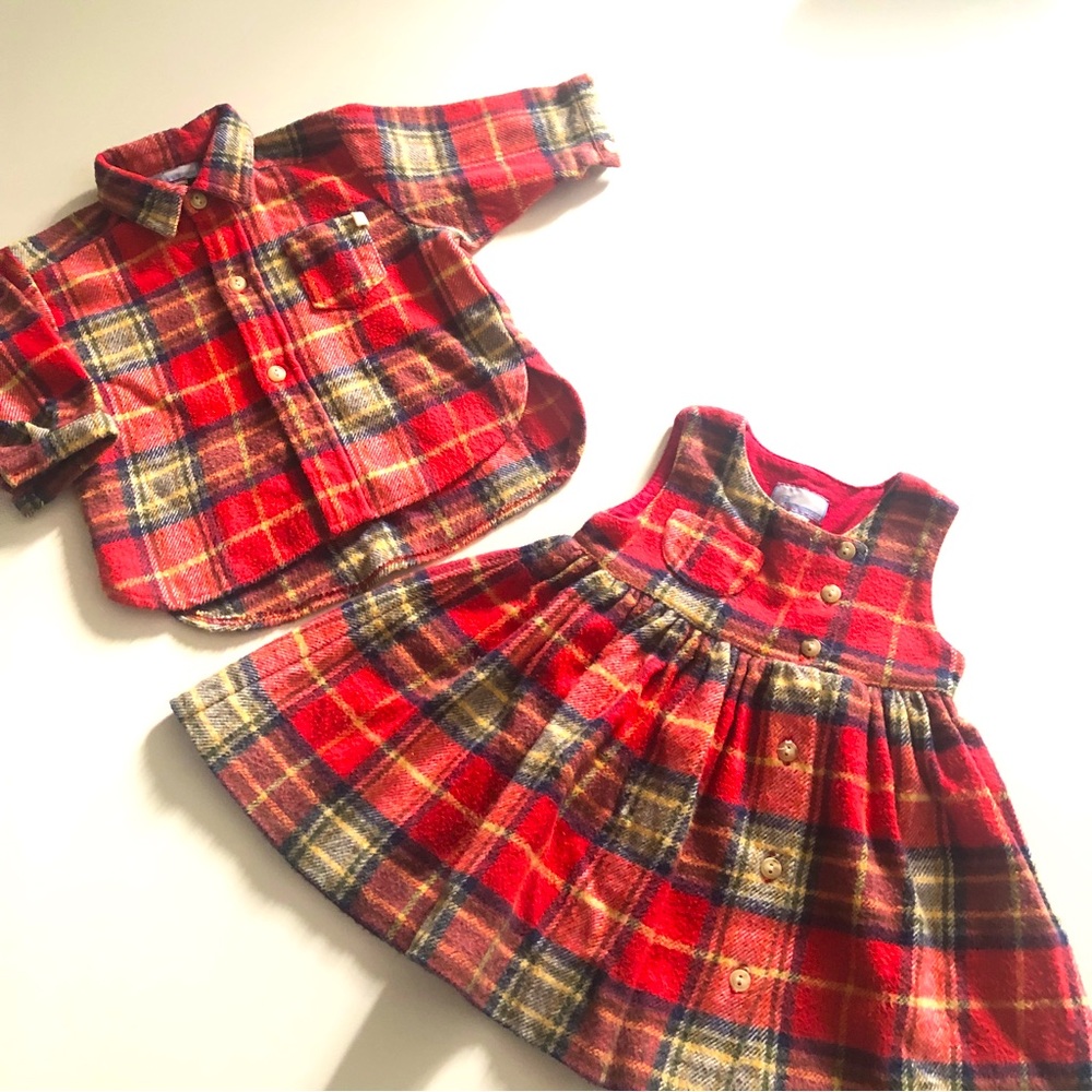 Baby girl flannel dress & shirt /jacket plaid set 100% cotton 6 mo Premaman